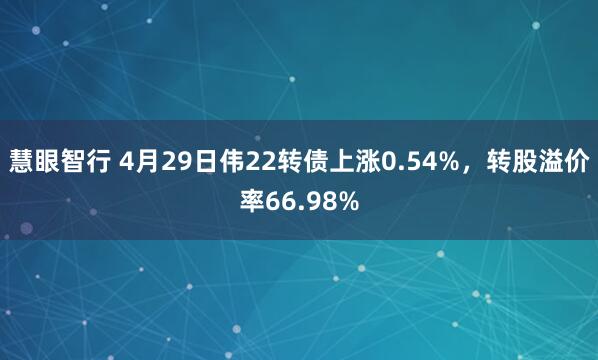 慧眼智行 4月29日伟22转债上涨0.54%,转股溢价率66.98%